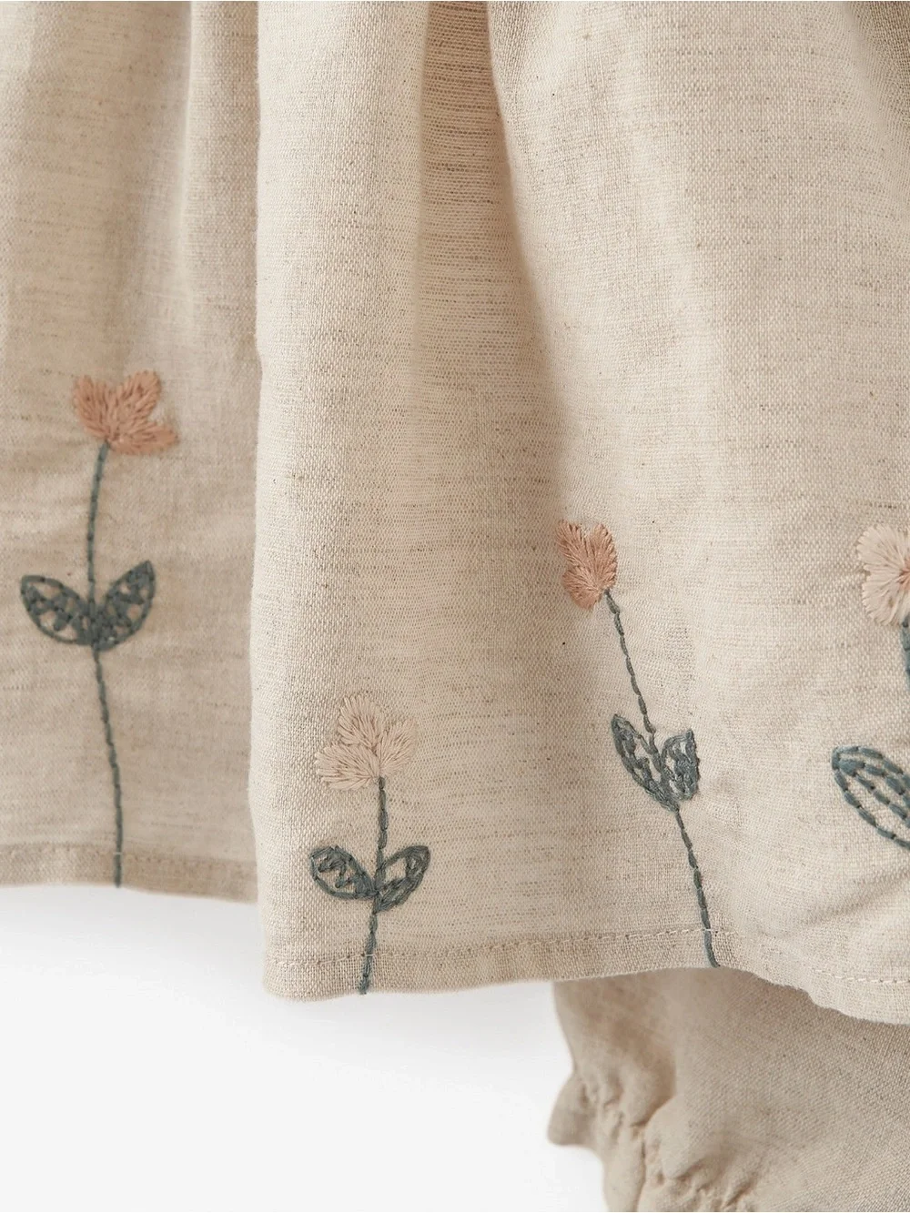 Elegant Baby Natural Linen Floral Embroidered Dress